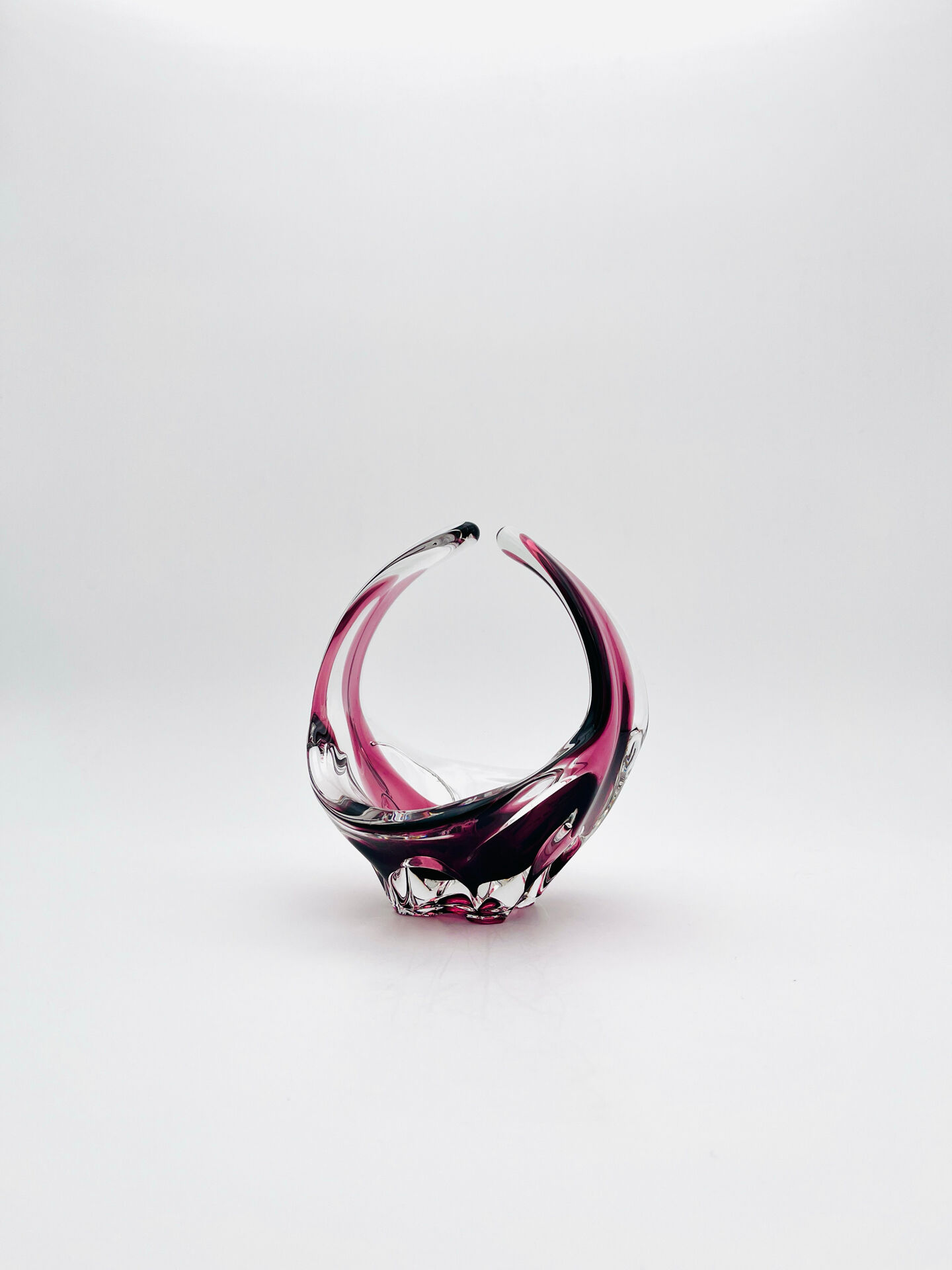 Bohémia Crystal Basket Hospodka Amethyst Sommerso Style 1960