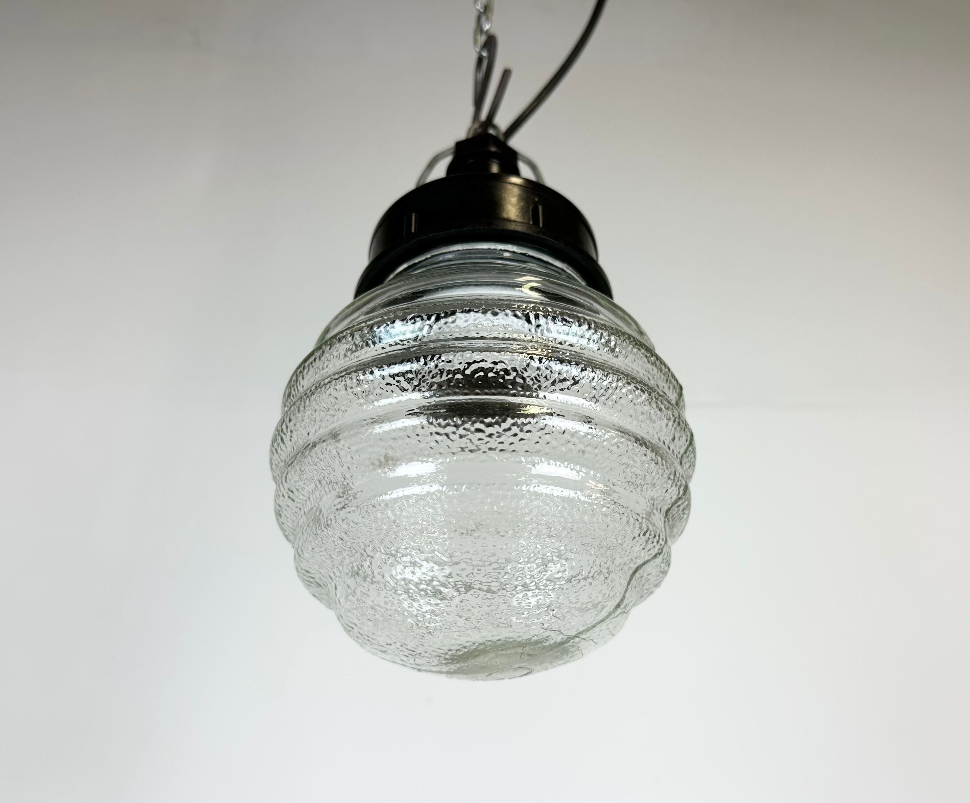 Industrial Bakelite Pendant Light with Ribbed Glass, 1970s