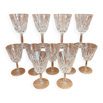 Lot de 11 verres ciselé vintage de Vmc Reims France modèle Arlequin