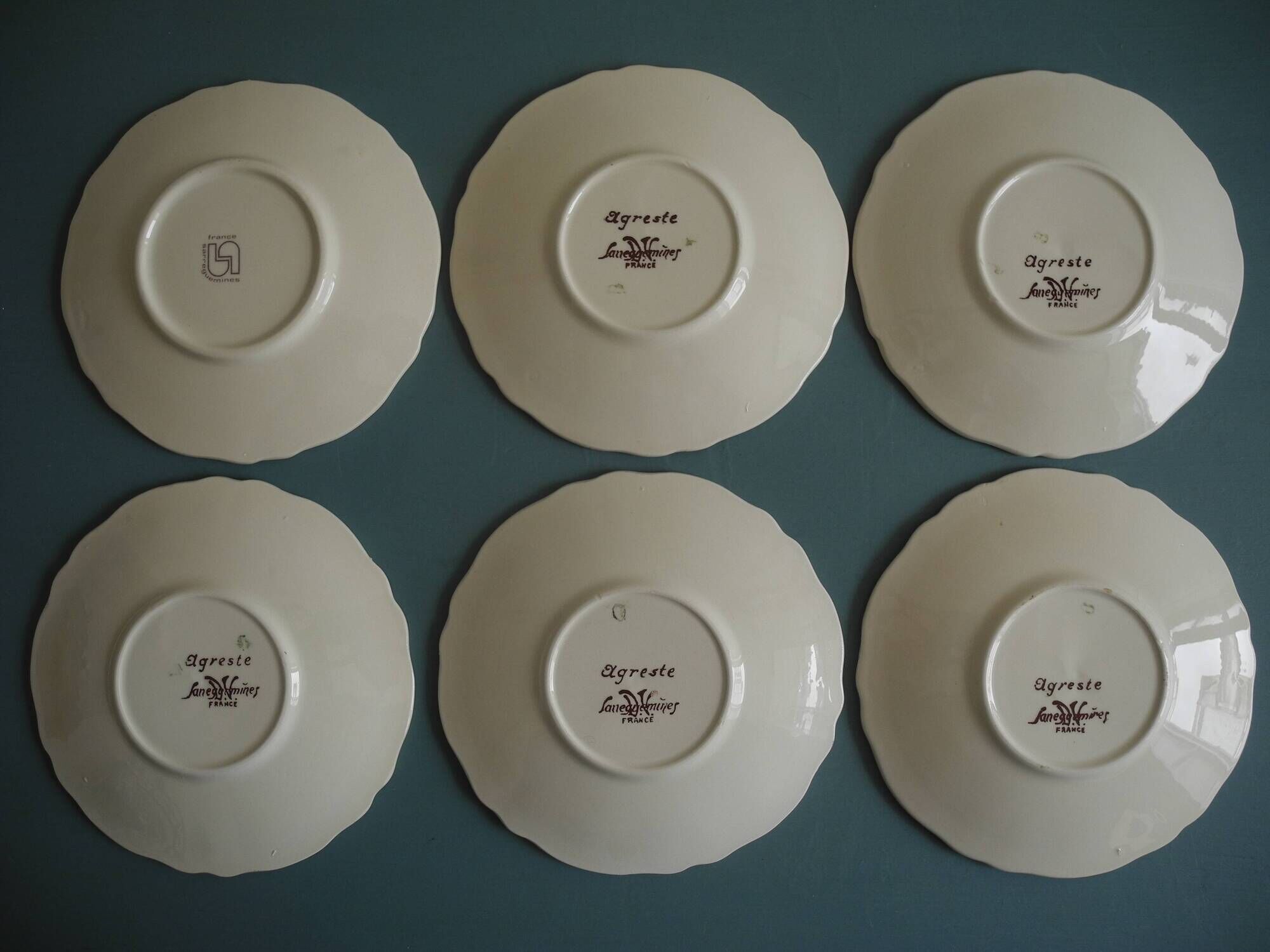 set of 6 Sarreguemines Agreste art table antique french cups plates