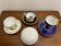 Set of 3 cups, their saucers and a sweet jar.