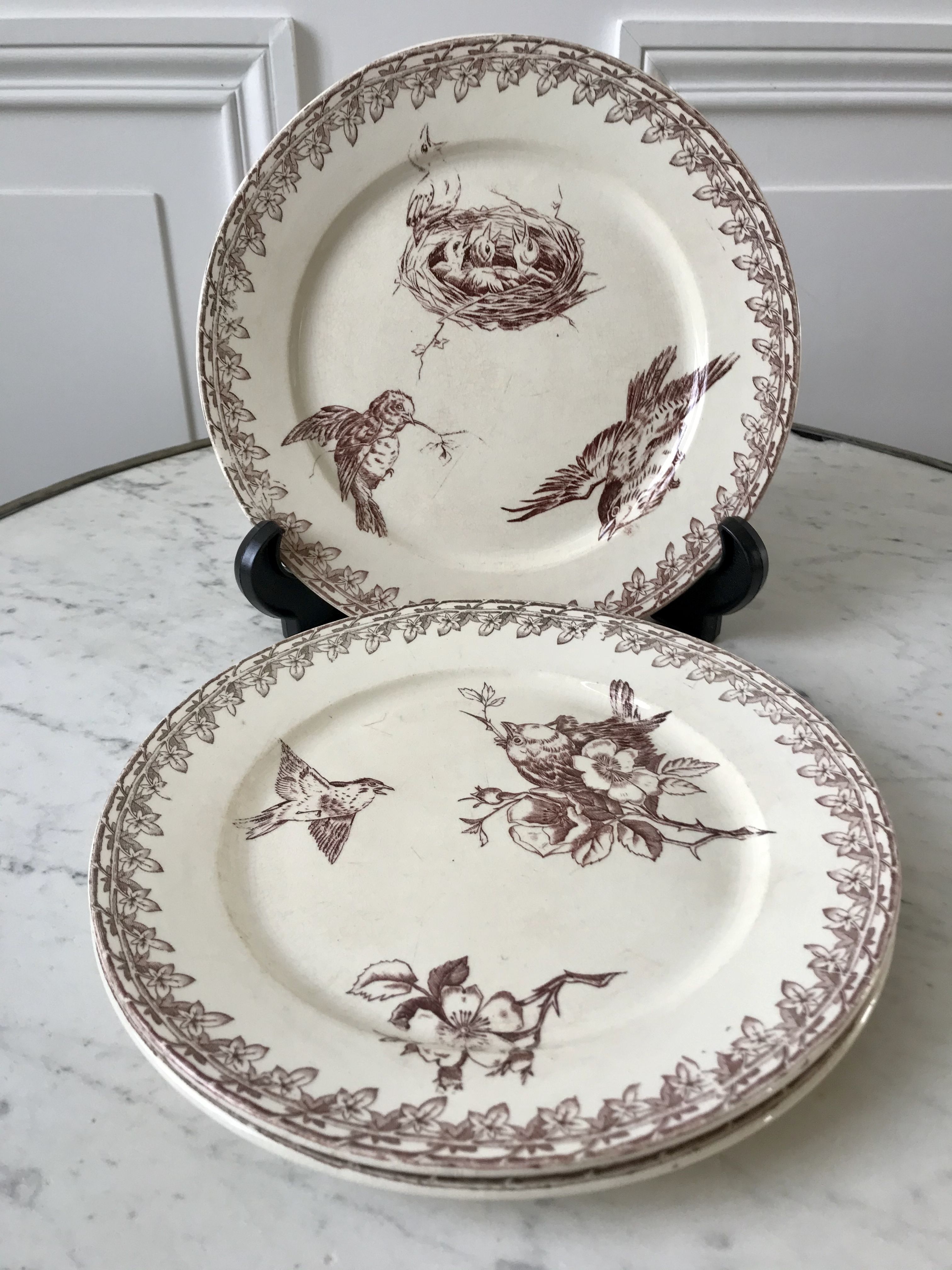 Trio of dessert plates Terre de Fer, faience digoin Sarreguemines, Buffon model