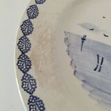 Large antique dish with sailboat decoration – signed A. Lebacqz & M. Bouchart