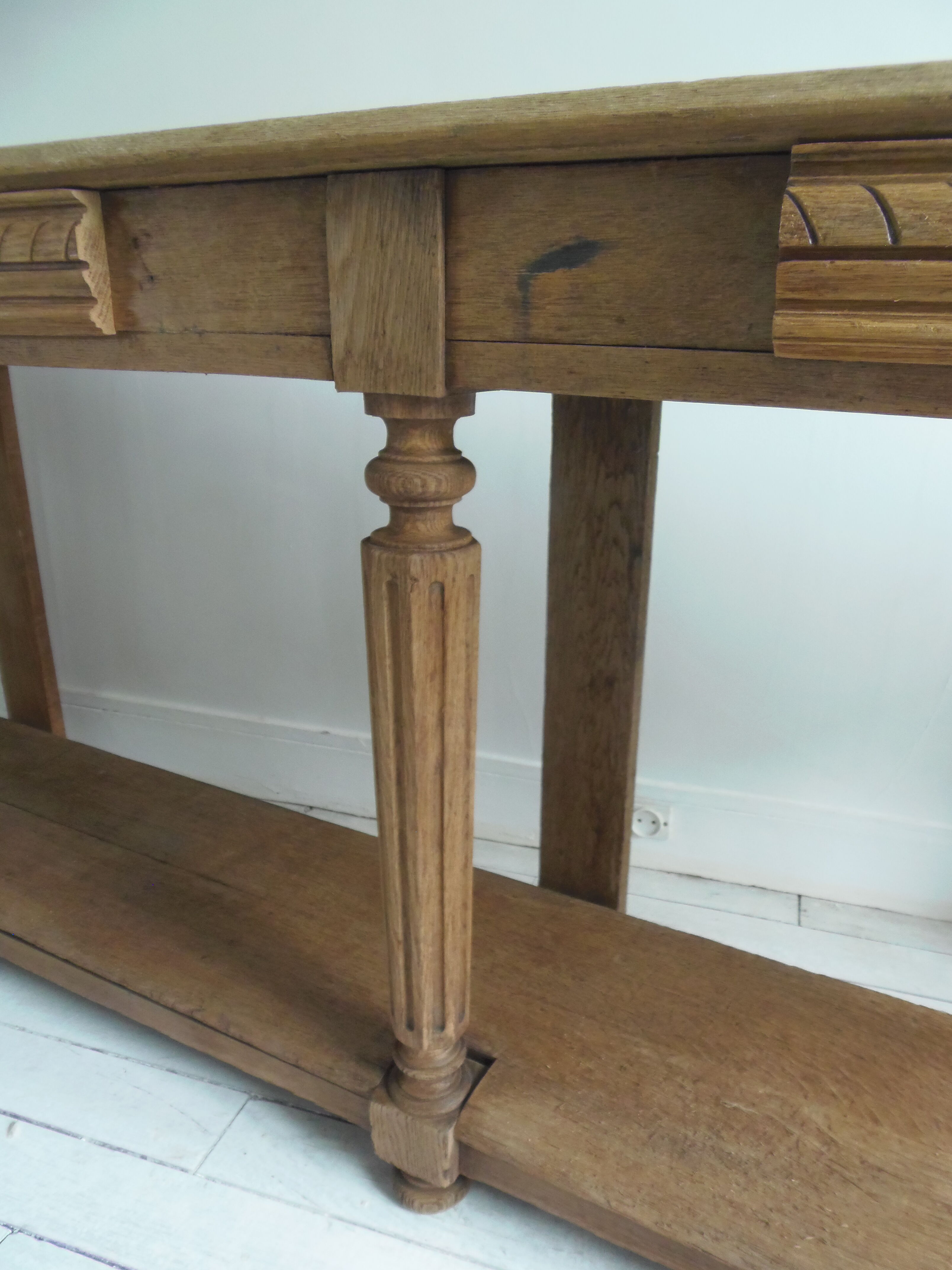 Old solid oak console waxed finish