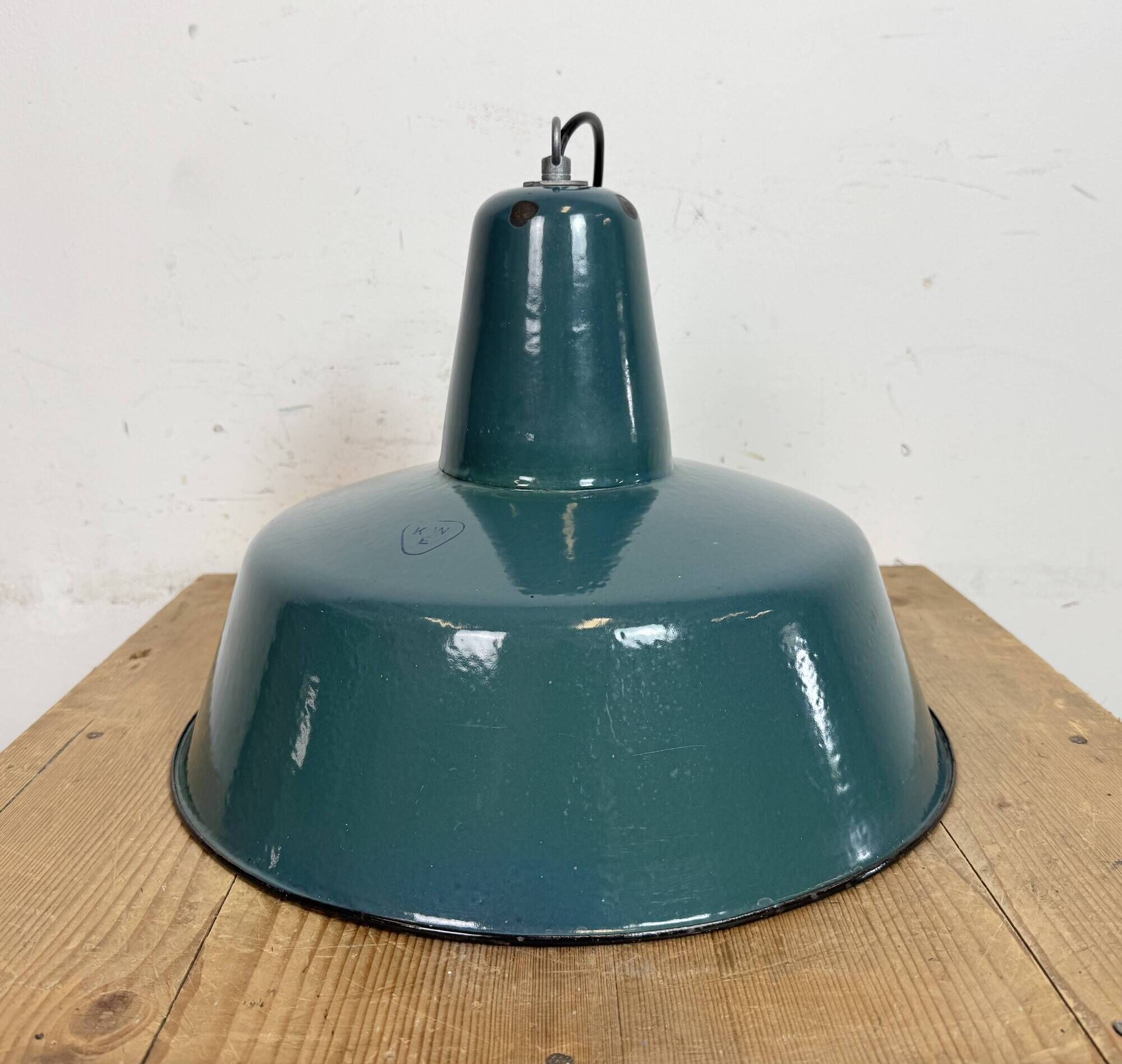 Large Industrial Petrol Enamel Factory Pendant Lamp, 1960s