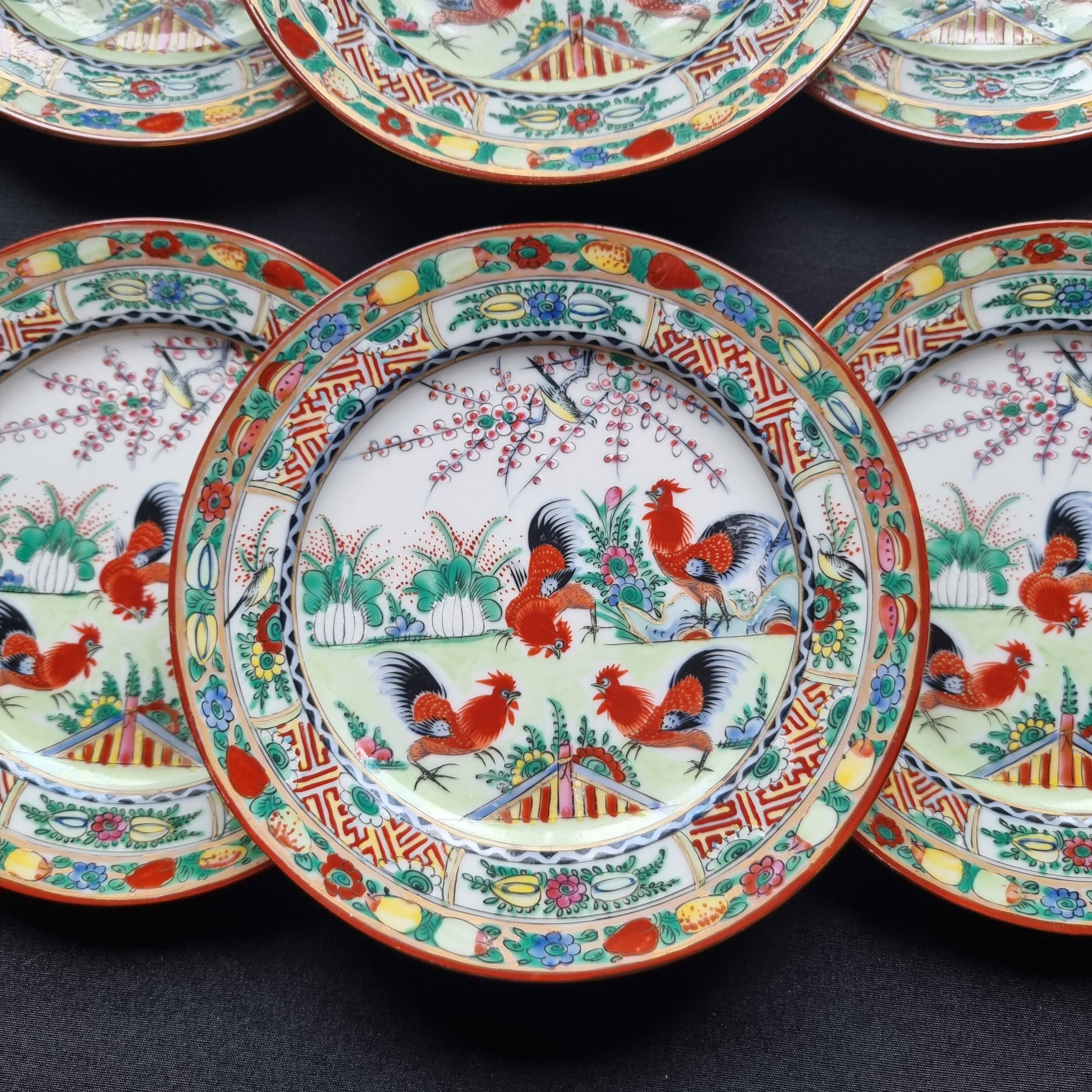 Set of 6 vintage (1970) hand-painted dessert or appetizer plates