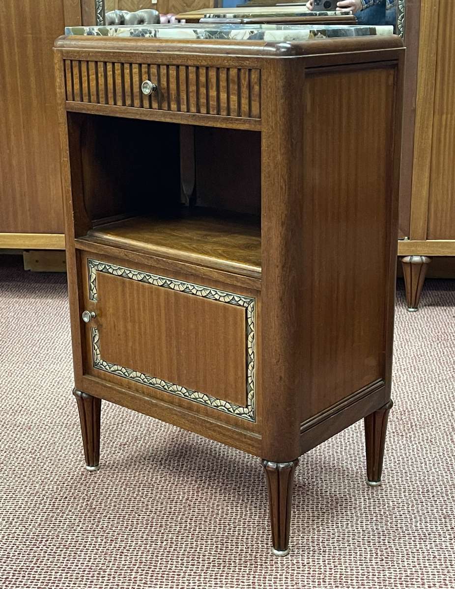 Art deco bedside table in mahogany and marble top