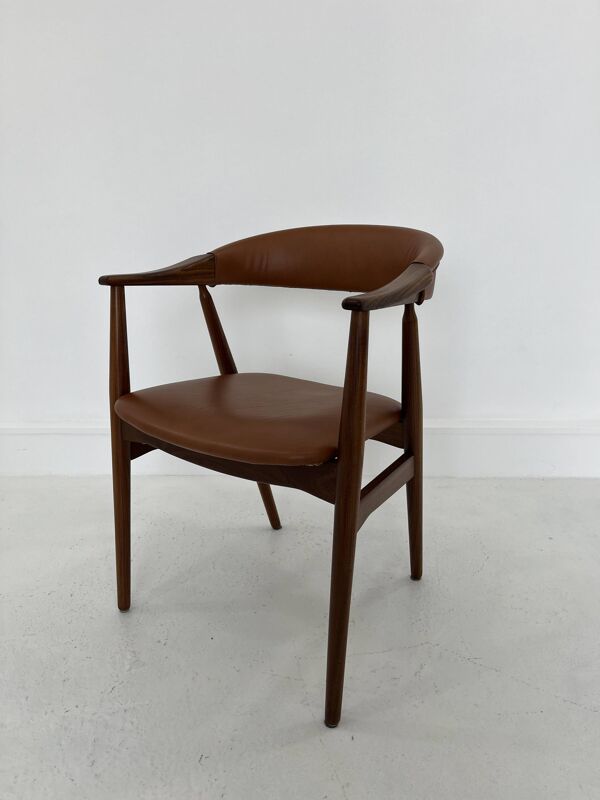 Fauteuil en Teck et Cuir Marron par Th. Harlev pour Farstrup Møbler, années 1960