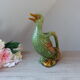 Pichet ou carafe zoomorphe canard en barbotine vert et jaune