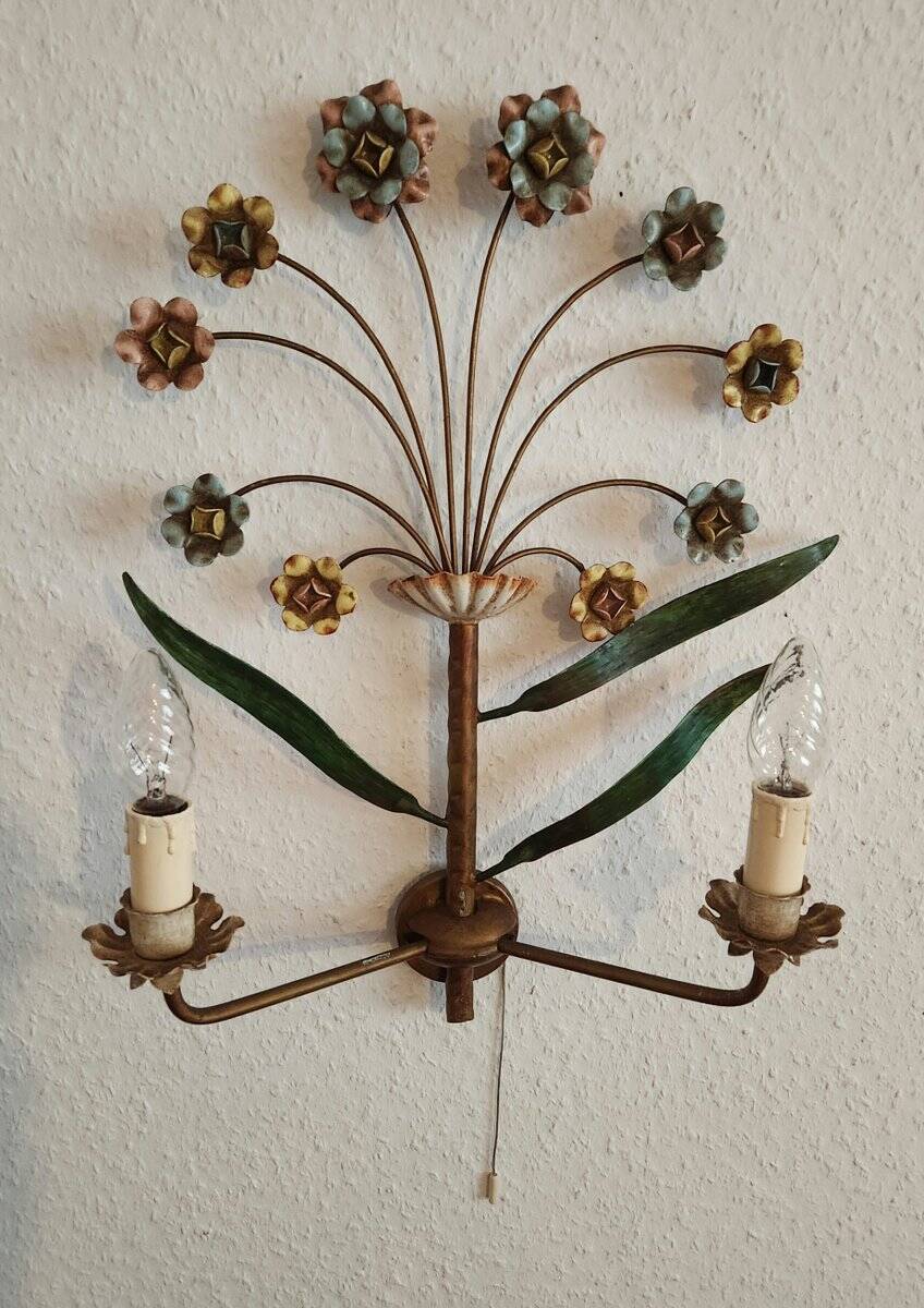 XL Vintage Mid-Century handmade 2 light bouquet wall lamp Italy 1950-1970