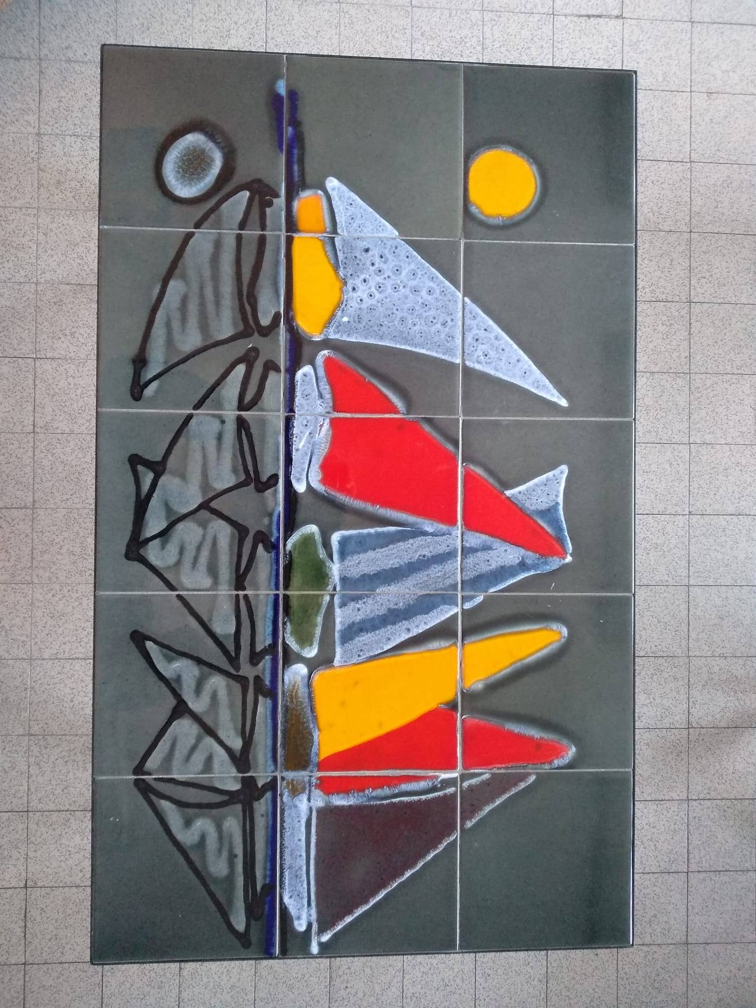 Vallauris Adri ceramic coffee table from the 60s "the sailboats"