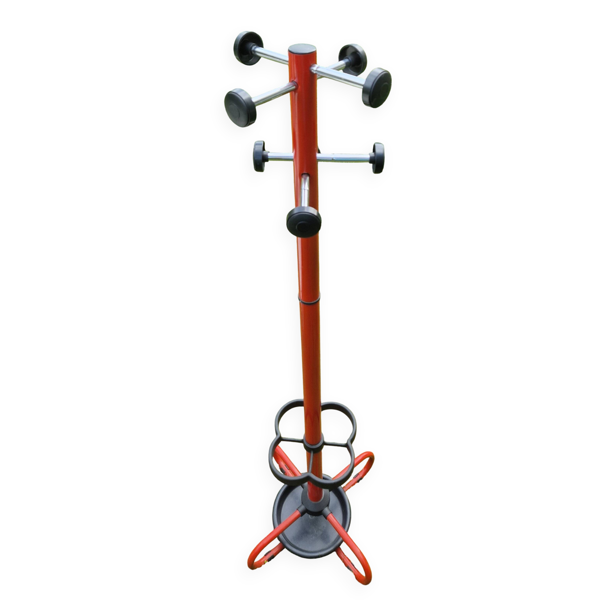 Red metal coat rack, vintage 1980s