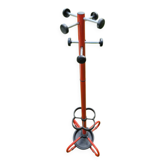 Red metal coat rack, vintage 1980s