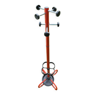 Red metal coat rack, vintage 1980s