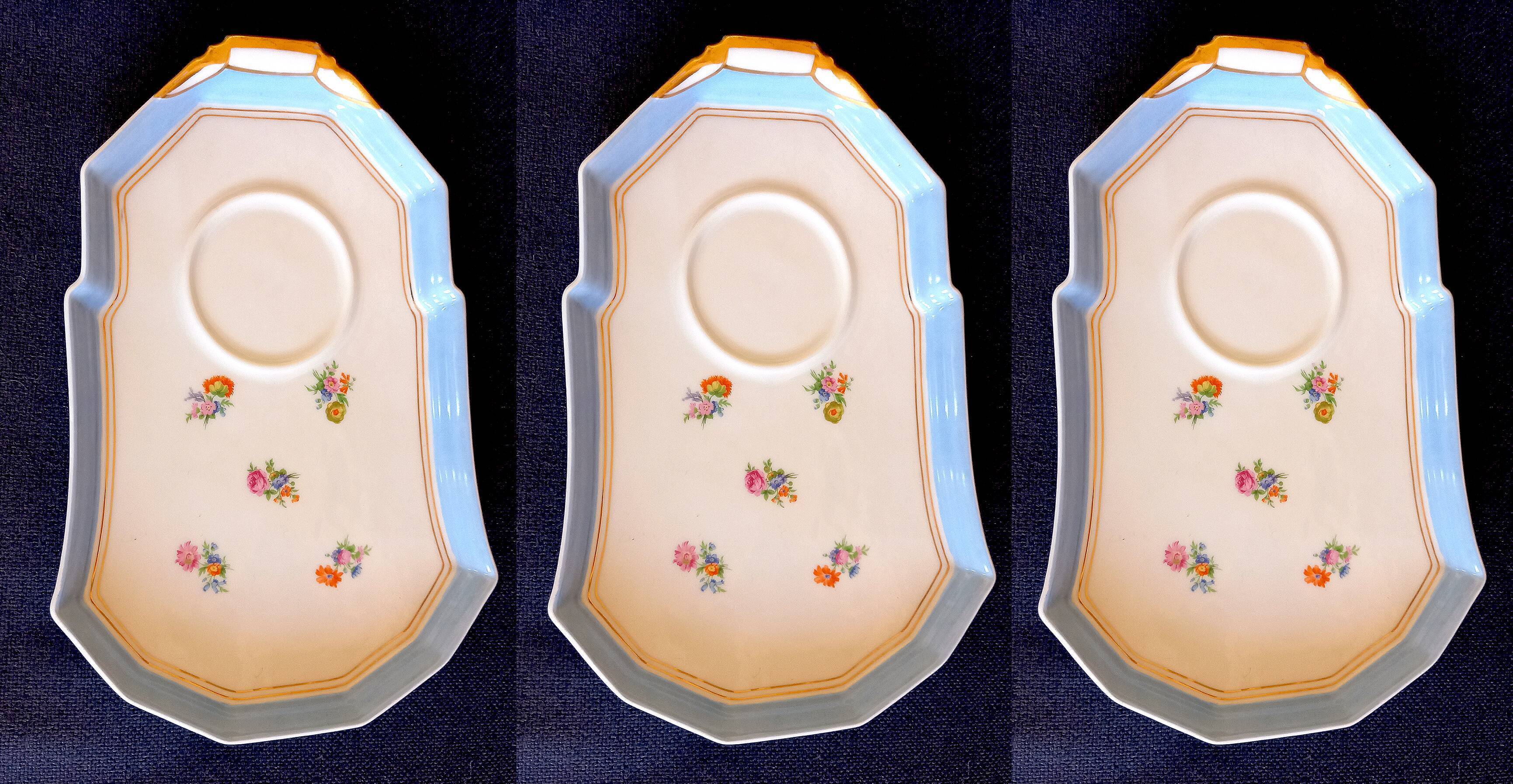 3 old saucers breakfast set porcelain limoges manufacture georges boyer xxth