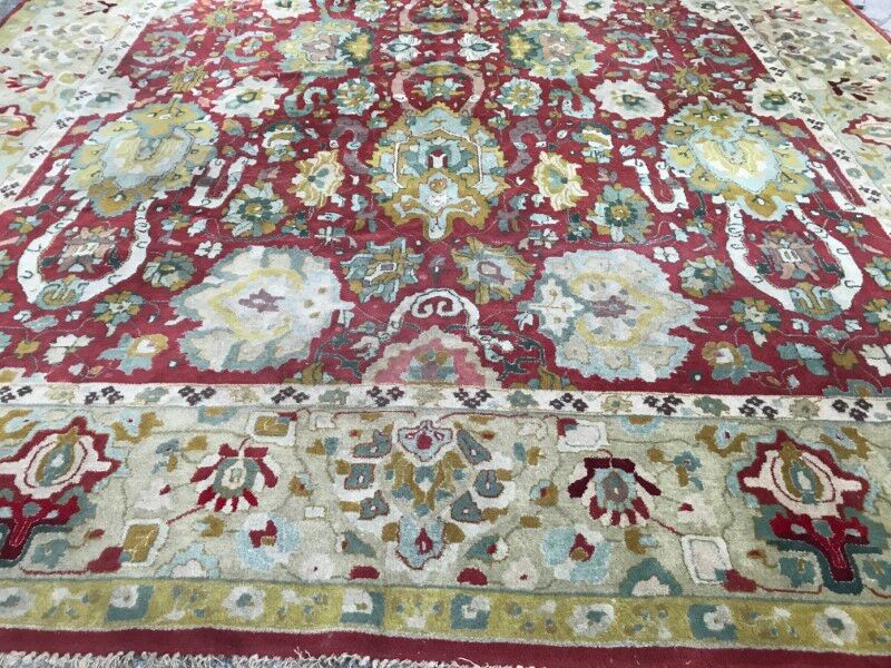Large carpet old Agra French Janus point made Lily hand 250 X 350 CM