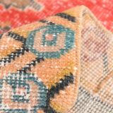 4x7 Orange Red Geometric Oriental Vintage Rug, 134x218Cm