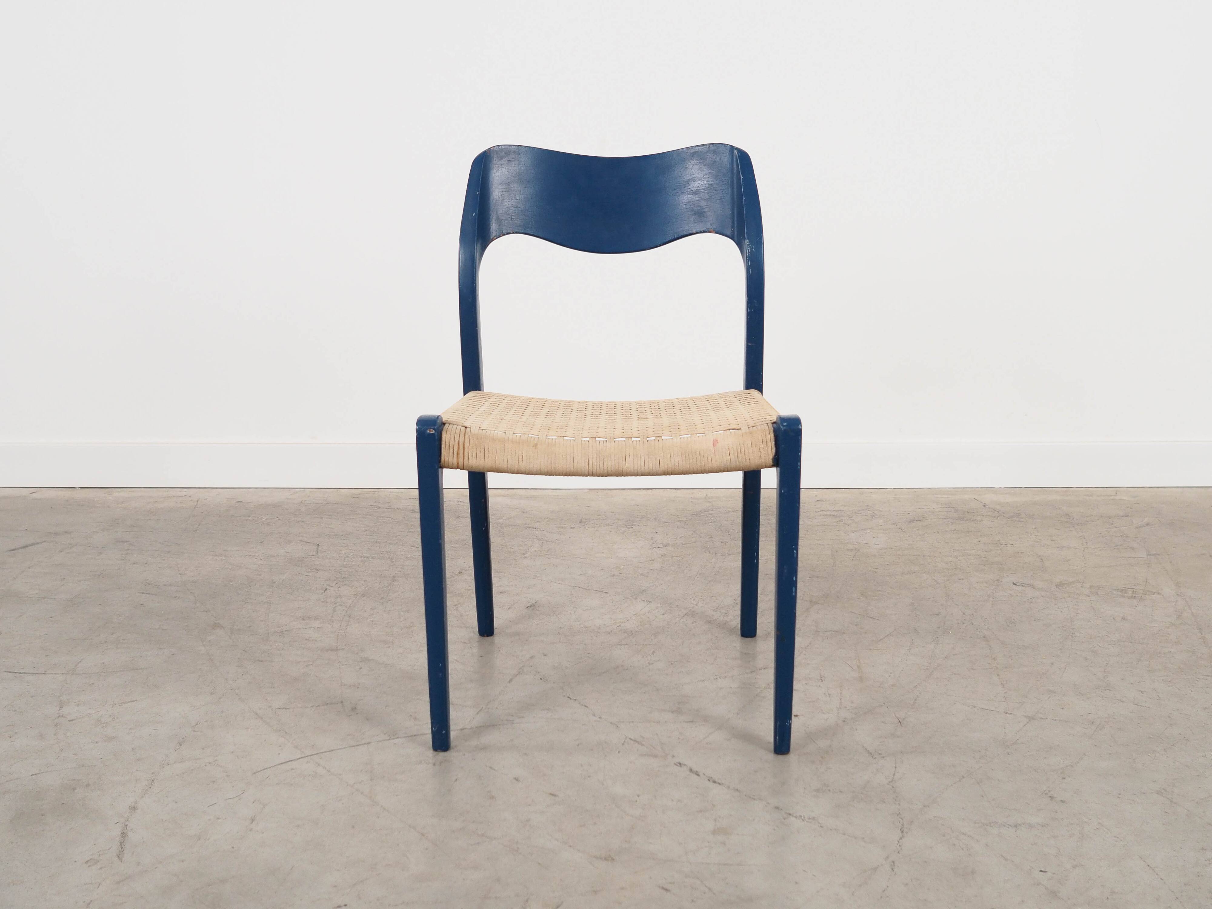 Chaise en teck bleue, design danois, années 1960, designer : Niels Otto Møller