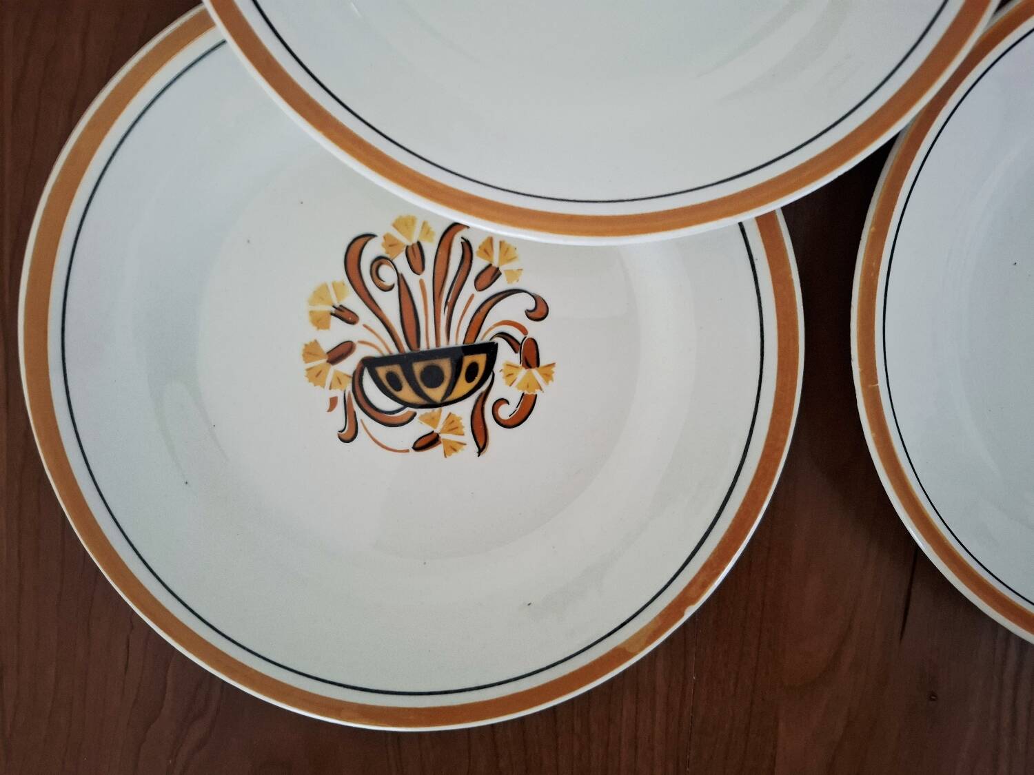 Antique Creil and Montereau Earthenware Dessert Plates, Eye Pattern