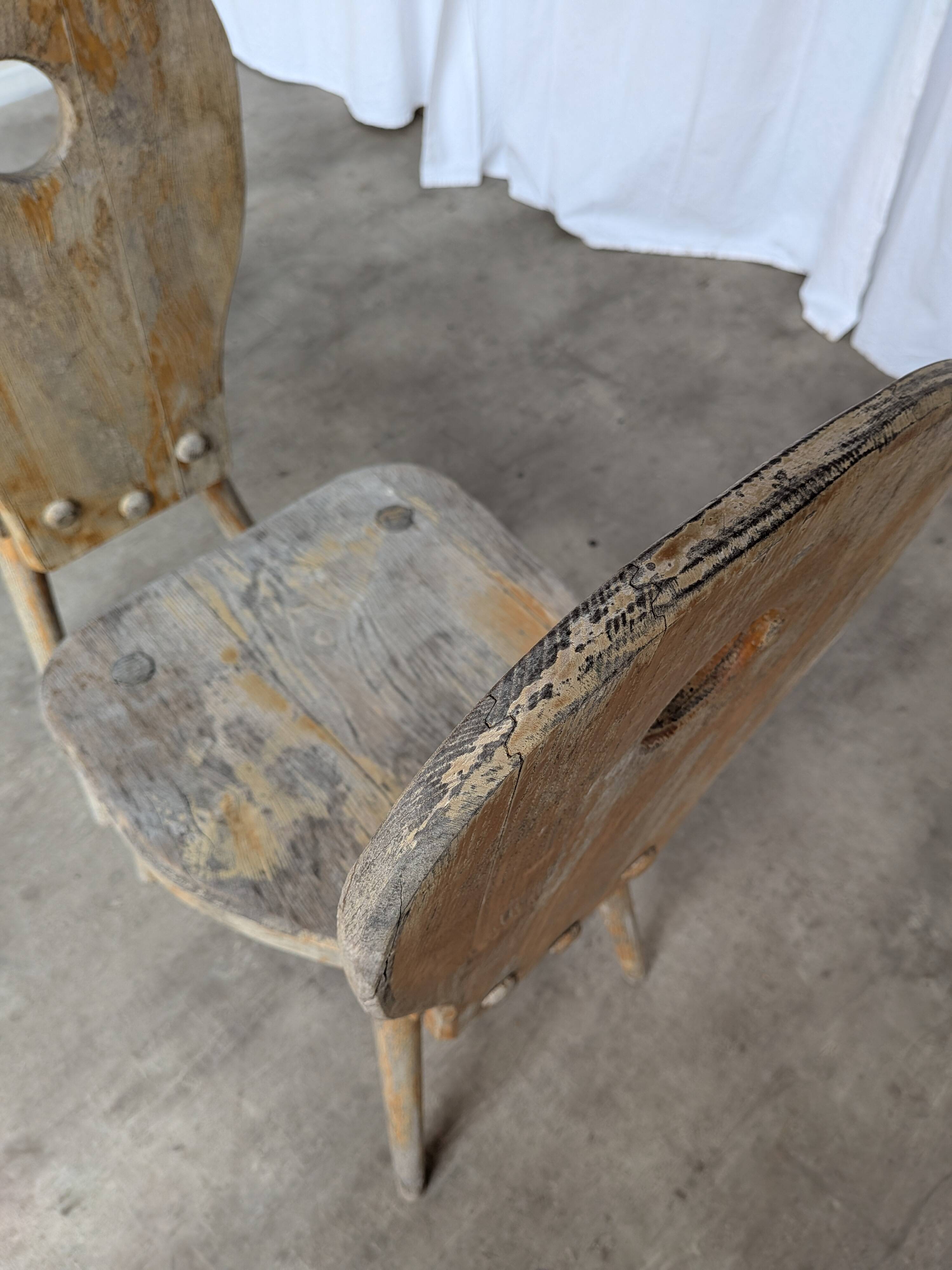 Set of 2 Rustic Primitive Wooden Chairs / Weathered Farmhouse Dining Chairs