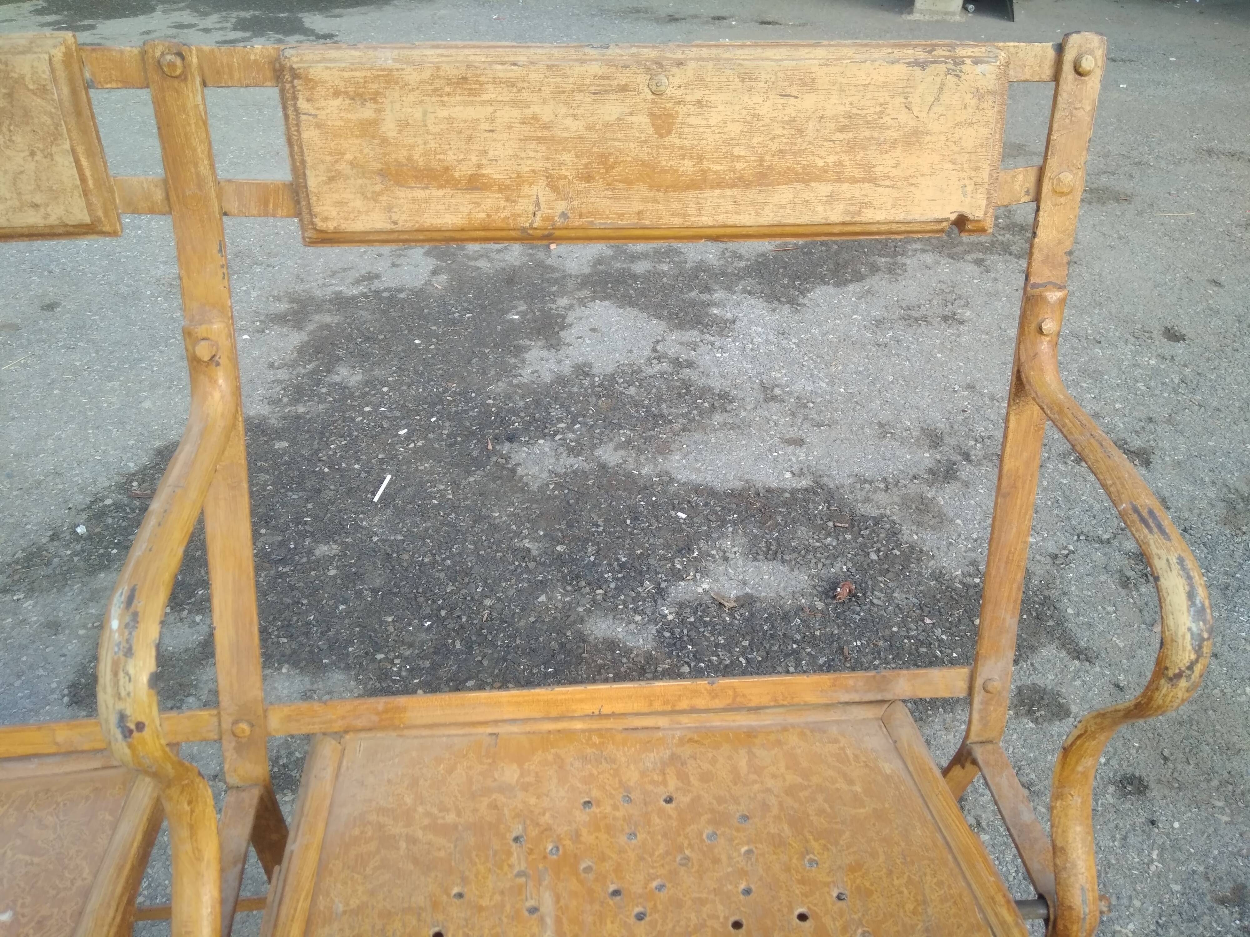 Bench cinema or theatre chairs in iron and solid wood - circa 1930