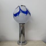 Mid – century Large glass table lamp with blue swirl , 1970s Italy