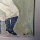 Old acrylic painting on canvas, country decoration.