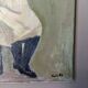 Old acrylic painting on canvas, country decoration.