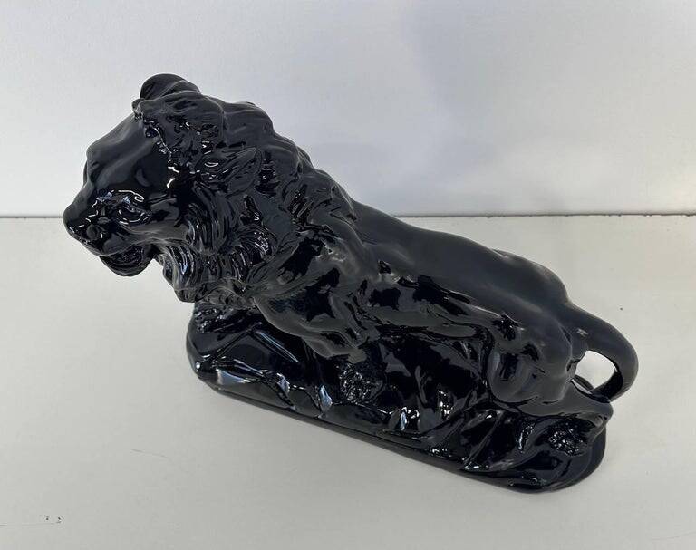 Polished Black Terracotta Lion Art Deco Italian, 1930s