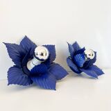 Pair of vintage Masca blue metal flower wall lights