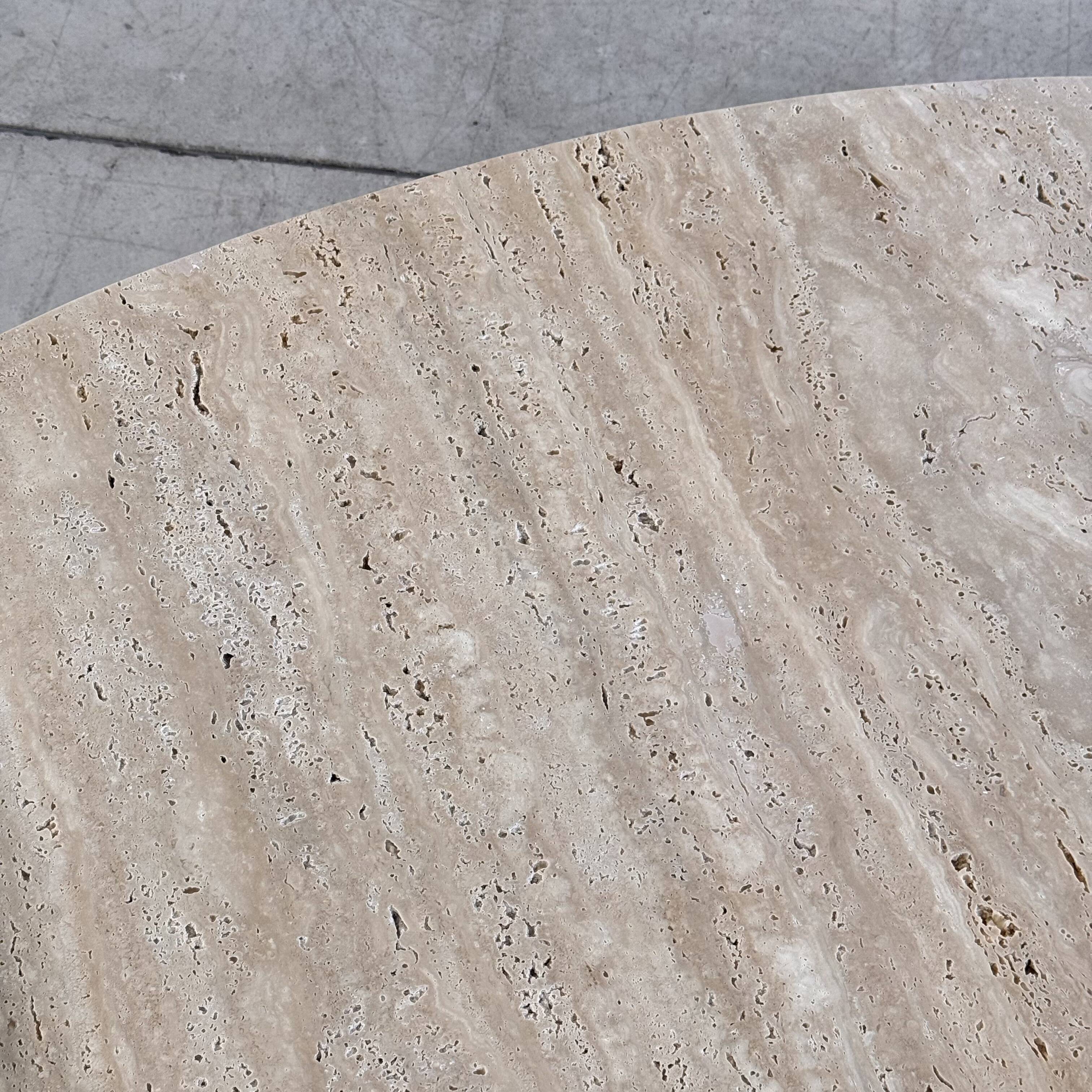 Oval travertine coffee table with ashwood slatted base – italy by forme