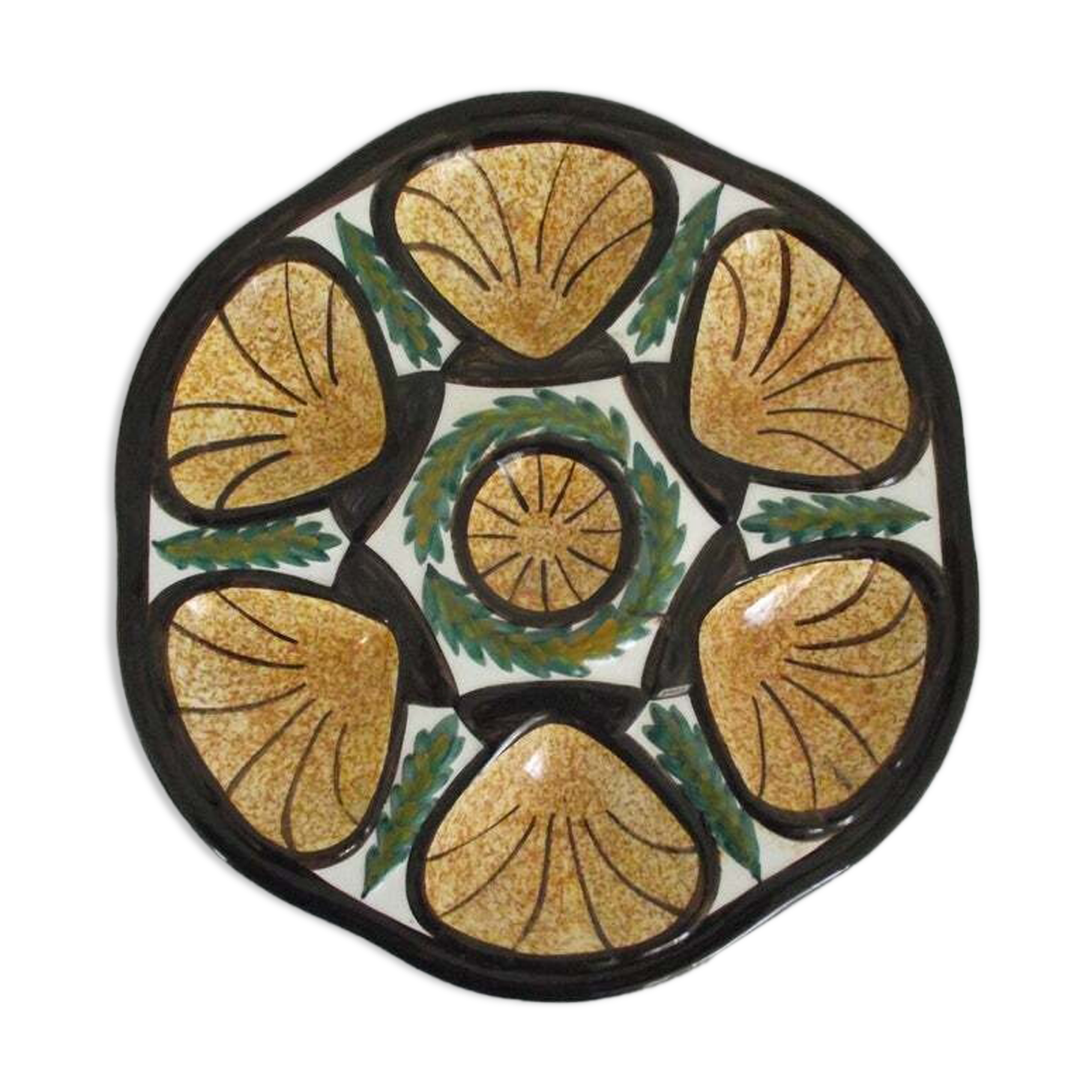 French Vintage Oyster Plate" St jean de Bretagne Faience Hand painted 1960s