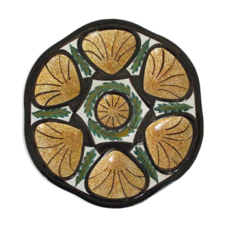 French Vintage Oyster Plate" St jean de Bretagne Faience Hand painted 1960s