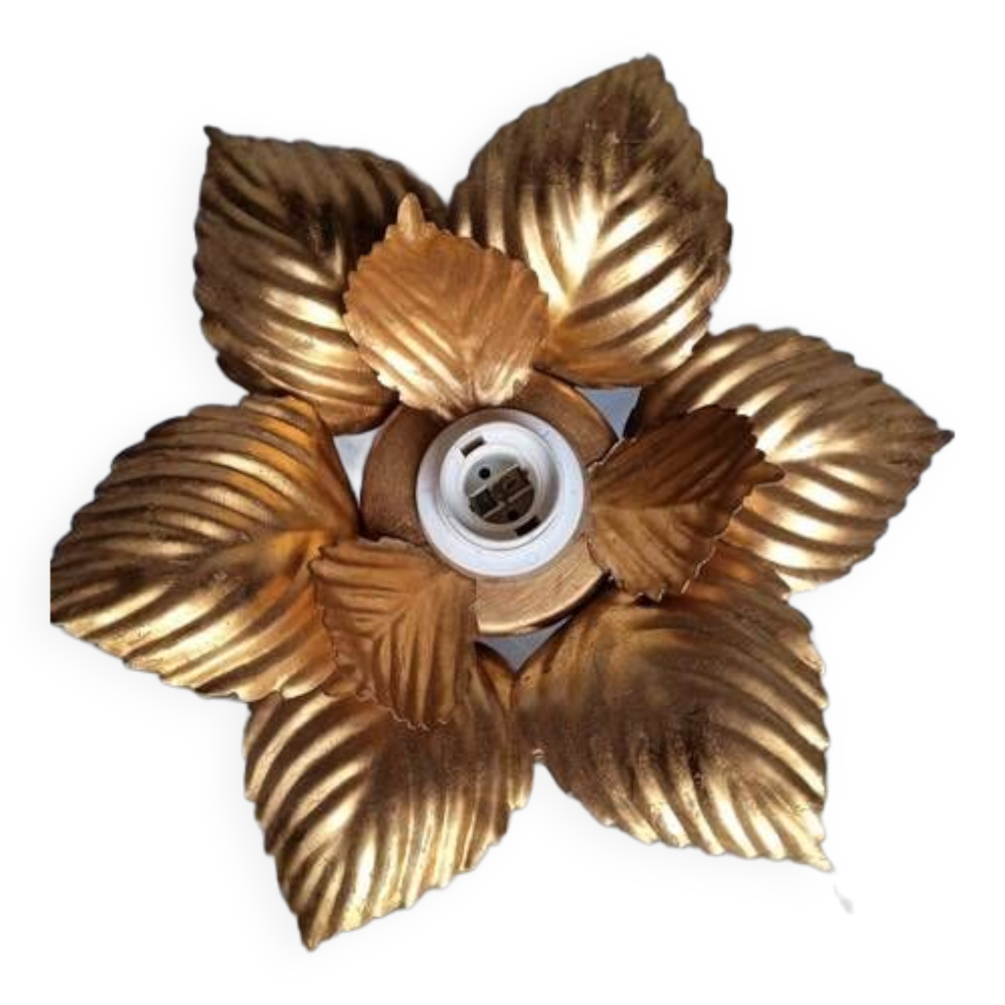 Lustre plafonier metal doré 1970 lotus / soleil