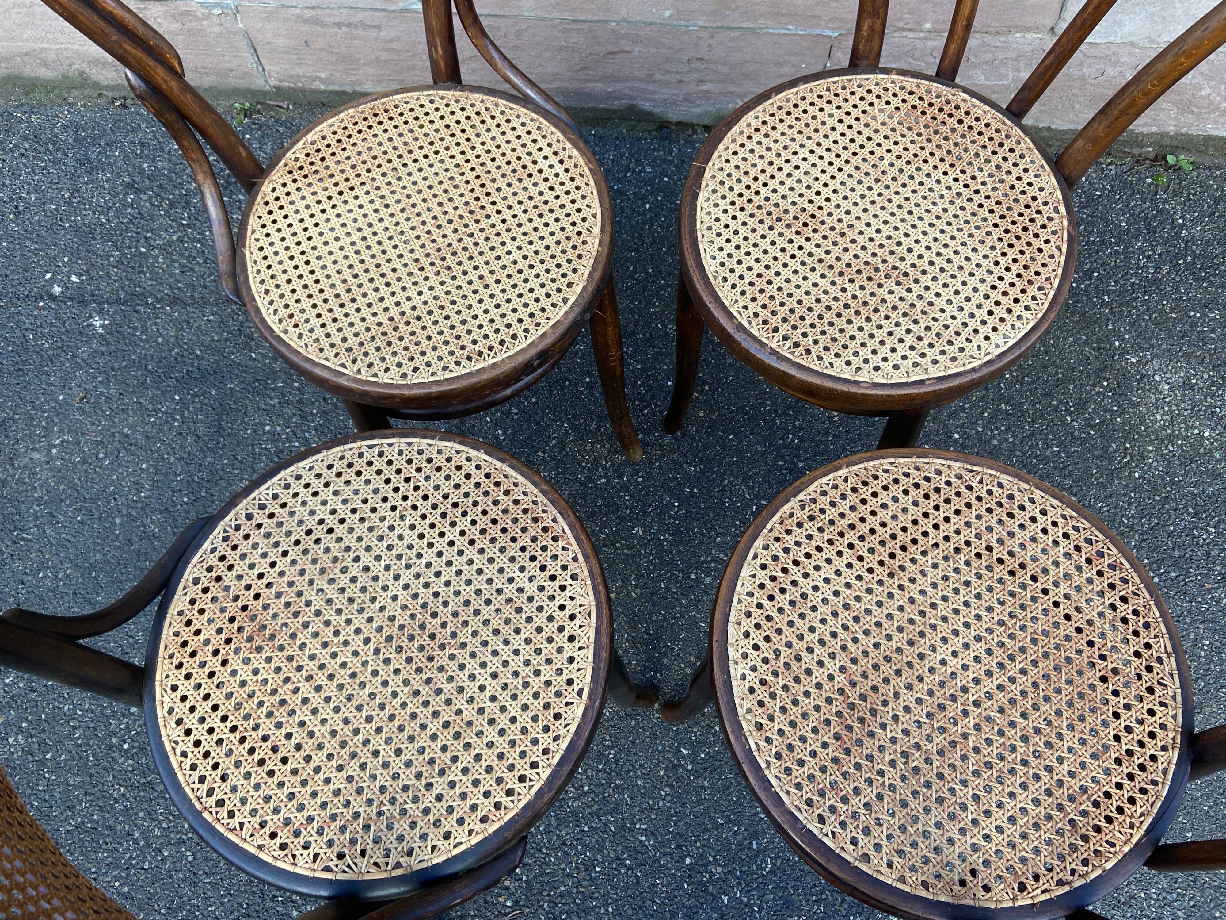 Set of 4 mismatched bistro chairs vintage curved wood