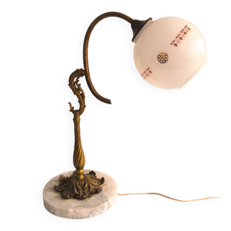 French Art Nouveau bronze and marble lamp