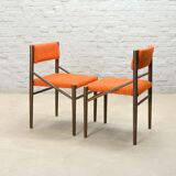 4 Wengé Wooden Dining Chairs with Orange Bouclé Fabric Upholstery 1960s