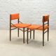 4 chaises de salle à manger en bois wengé avec revêtement en tissu bouclé orange, années 1960