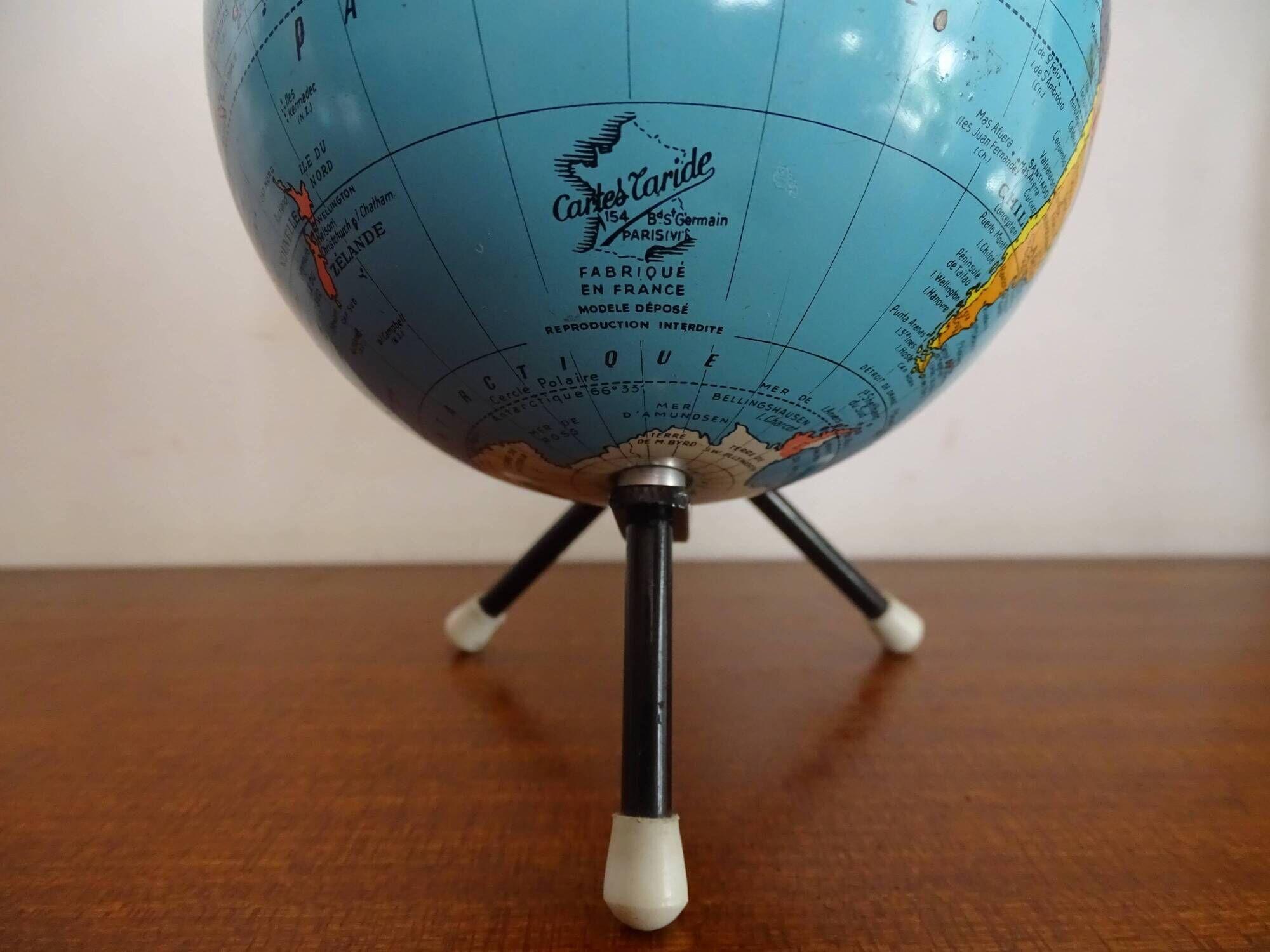 World globe sheet metal map taride cards vintage 50 60 - ø 12.5 cm
