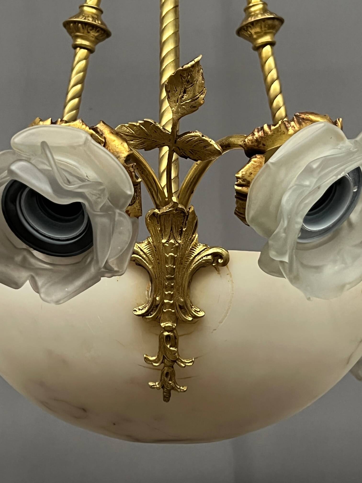 Art Deco chandelier. Marble, solid gilded bronze.