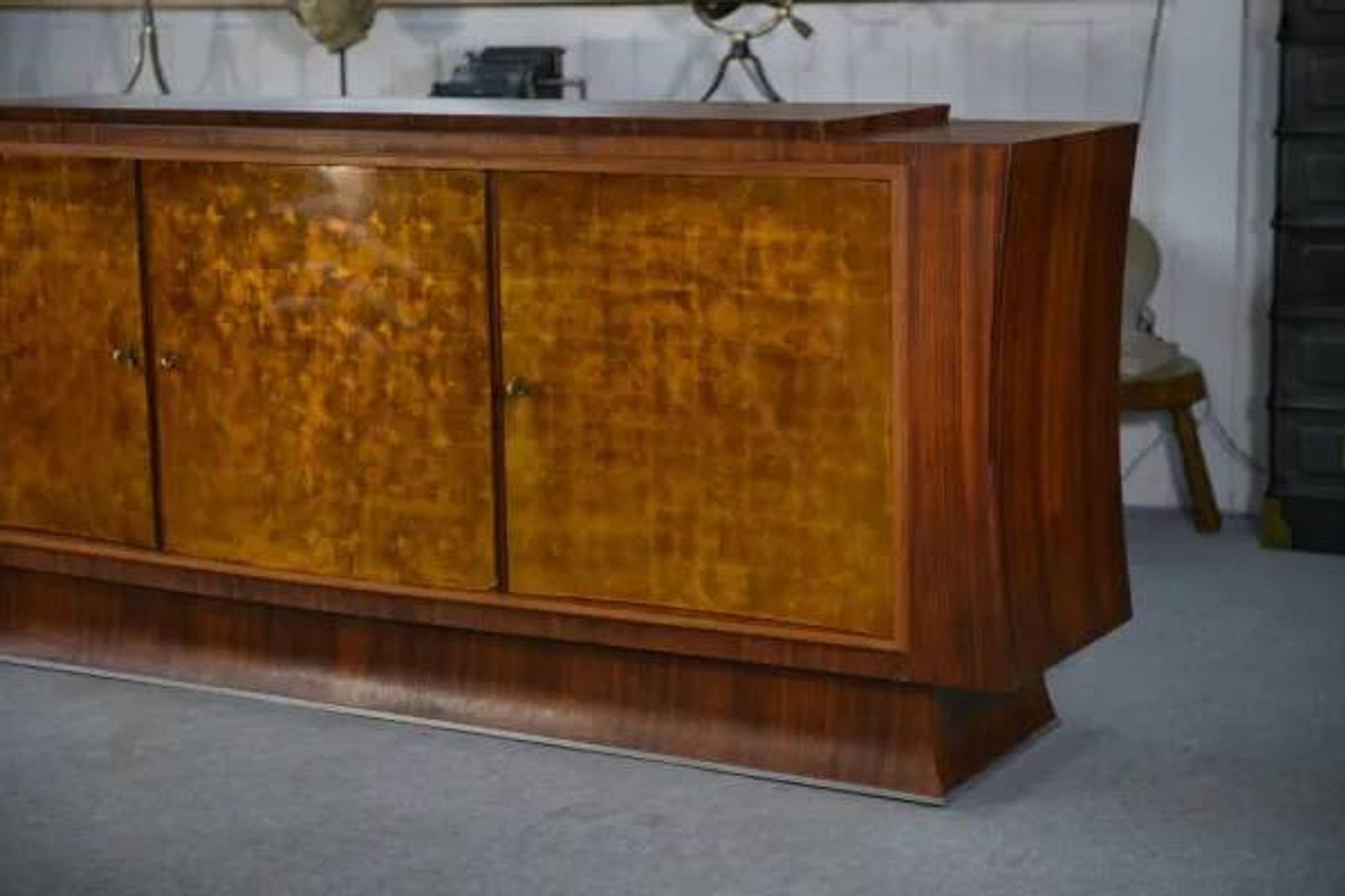 Art Deco rosewood sideboard with gilt door, attributed to Maison Dominique, 1940s
