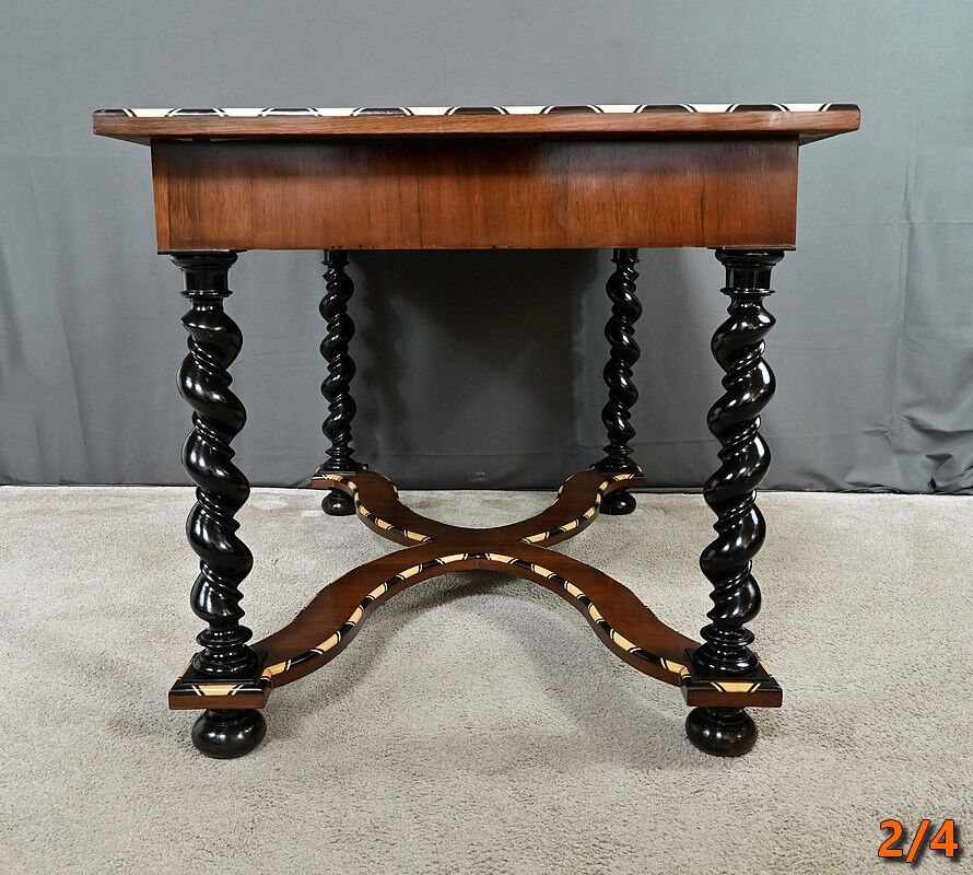 Desk table in precious wood marquetry, Napoleon III period – mid-19th century