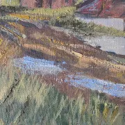 Vintage Oil Landscape Painting - Impasto Barn Scene