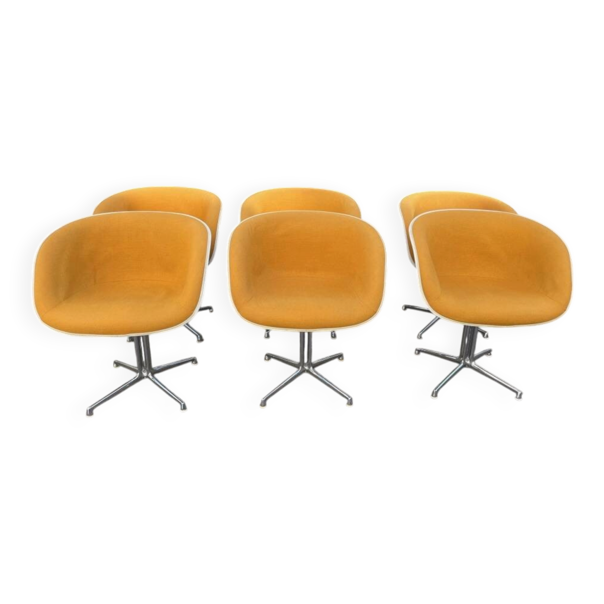 6 fauteuils Eames Lafonda tissu orange pied chromé vers 1970s