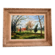 Ancien tableau Peinture Huile Toile Campagne Paysage Maison Jardin Arbre N