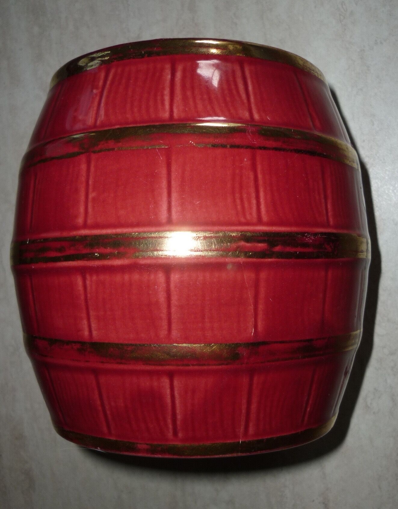 Cache-pot en céramique rouge et or vintage