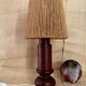 Lampe bois, câble tissu, abat-jour coco années 70
