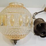 Vintage pendant light in molded glass and brass, glass ball hanging lamp