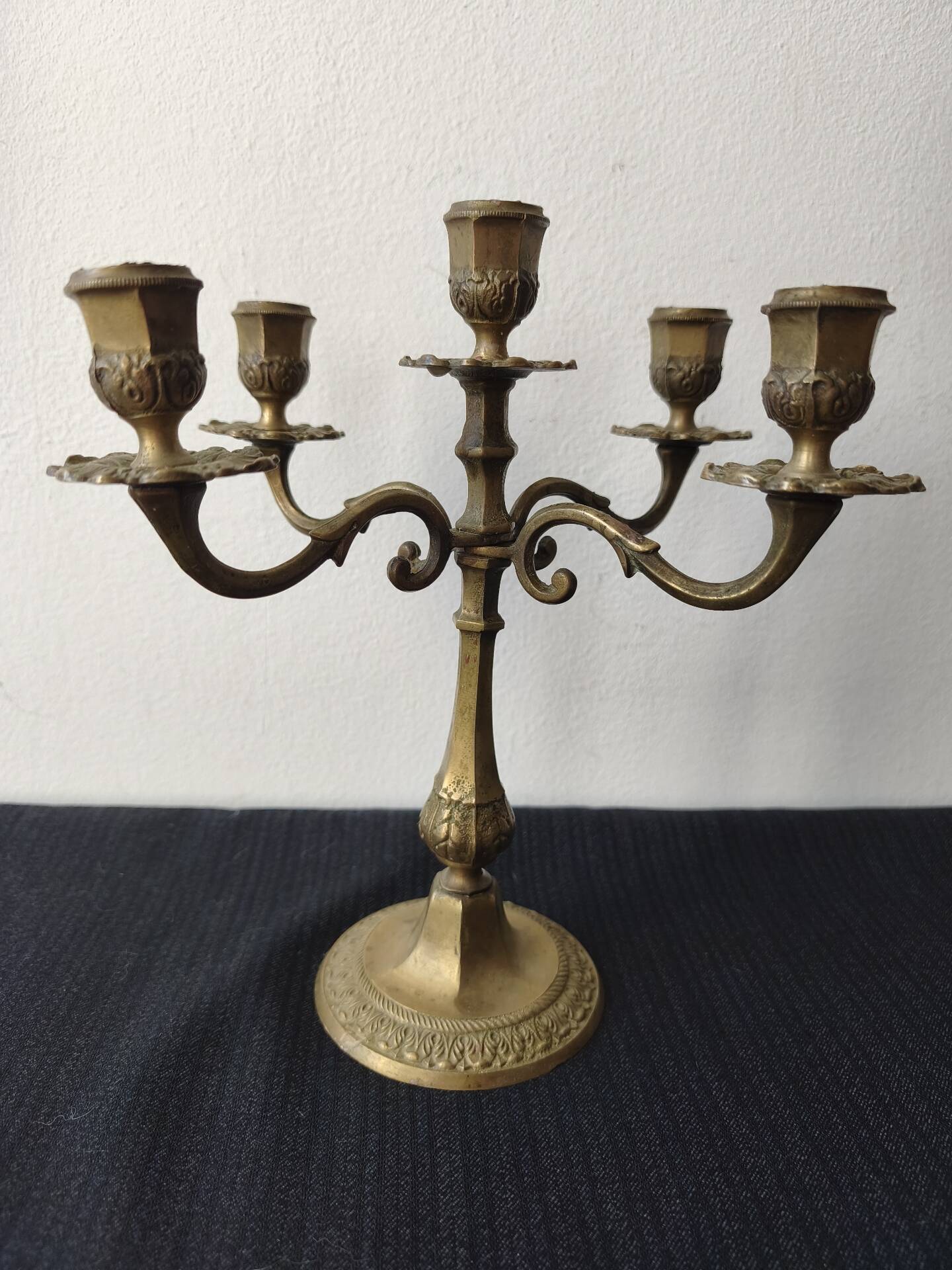 Five-branch candlestick, brass.