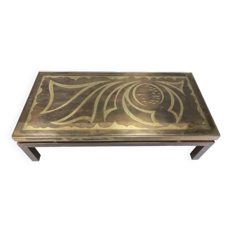 Table basse vintage en laiton gravé par Willy Daro, années 1970